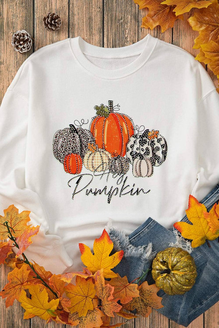 Beige Rhinestone Pumpkin Graphic Crewneck Thanksgiving Sweatshirt Beige Rhinestone Pumpkin Graphic Crewneck Thanksgiving Sweatshirt