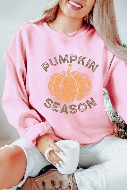 Pink PUMPKIN SEASON Crew Neck Drop Shoulder Sweatshirt Pink PUMPKIN SEASON Crew Neck Drop Shoulder Sweatshirt
