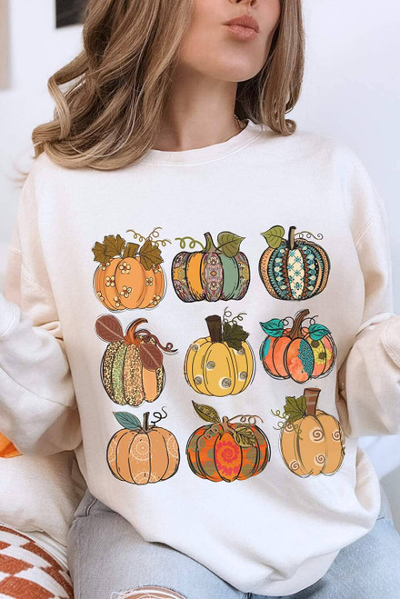 Beige Thanksgiving Pumpkin Print Drop Shoulder Sweatshirt Beige Thanksgiving Pumpkin Print Drop Shoulder Sweatshirt