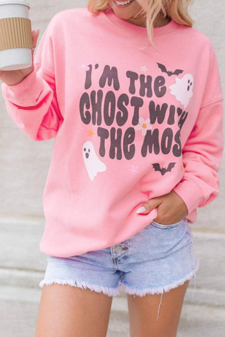 Pink Halloween Slogan Ghost Bat Graphic Drop Shoulder Sweatshirt Pink Halloween Slogan Ghost Bat Graphic Drop Shoulder Sweatshirt