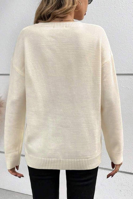 Apricot Boo Knitted Pattern Ribbed Edge Drop Shoulder Sweater Apricot Boo Knitted Pattern Ribbed Edge Drop Shoulder Sweater