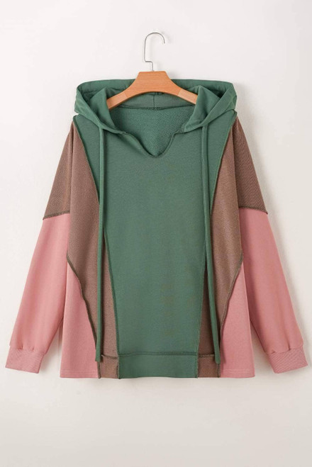 Breen Plus Size Colorblock Patchwork V Neck Hoodie