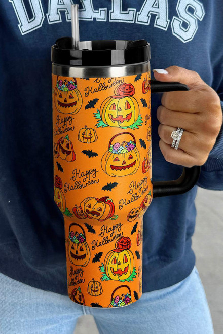 Orange Halloween Pumpkin Print Handle Large Tumbler 40oz Orange Halloween Pumpkin Print Handle Large Tumbler 40oz