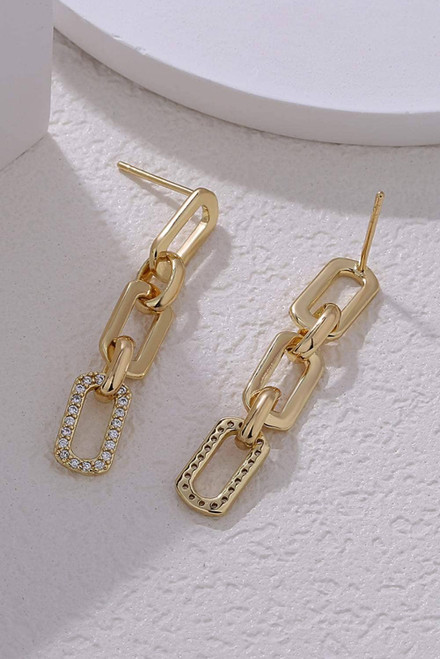 Gold Chain Link Rhinestone Decor Plate Stud Earrings Gold Chain Link Rhinestone Decor Plate Stud Earrings