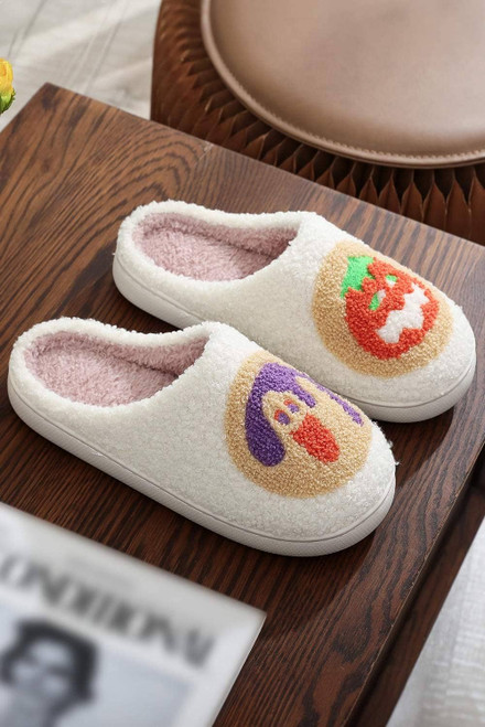 White Halloween Pumpkin Plush Winter Home Slippers White Halloween Pumpkin Plush Winter Home Slippers