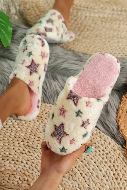 Beige Star Pattern Plush Home Slippers Beige Star Pattern Plush Home Slippers