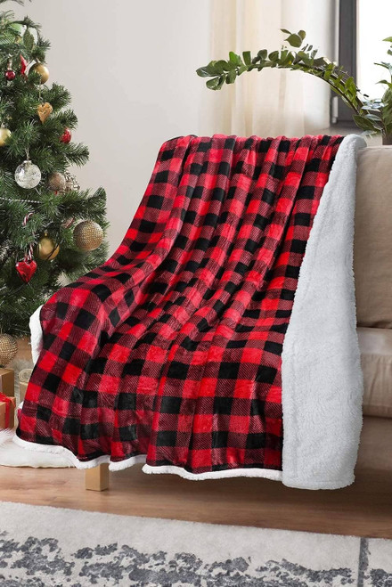Fiery Red Buffalo Plaid Print Sherpa Large Throw Blanket Fiery Red Buffalo Plaid Print Sherpa Large Throw Blanket