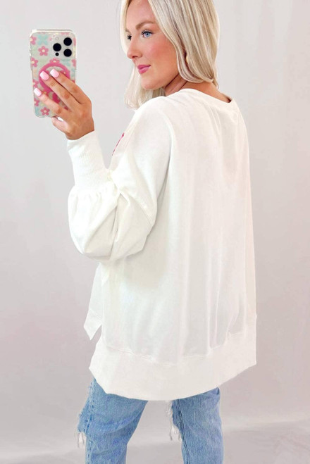 White Sequin Bowknot High Low Oversize Sweatshirt White Sequin Bowknot High Low Oversize Sweatshirt