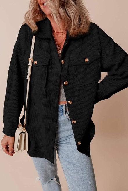 Black Corduroy Flap Pocket Button Up Shacket Black Corduroy Flap Pocket Button Up Shacket
