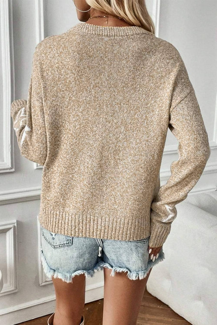 Khaki Star Pattern Drop Shoulder Plus Size Sweater Khaki Star Pattern Drop Shoulder Plus Size Sweater