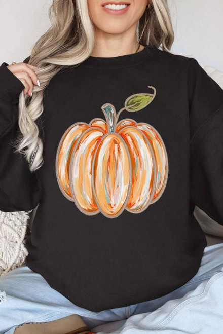 Black Thanksgiving Pumpkin Graphic Drop Shoulder Sweatshirt Black Thanksgiving Pumpkin Graphic Drop Shoulder Sweatshirt