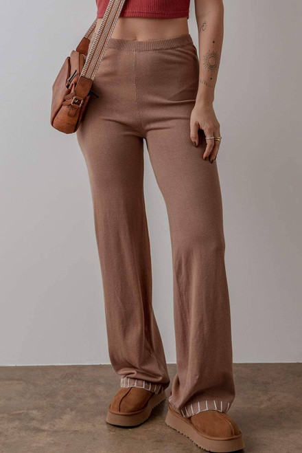 Straw Yellow High Waist Straight Leg Knitted Pants