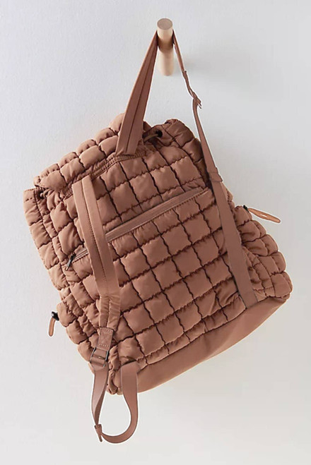 Coffee Solid Flapped Quilted Puffer Backpack Coffee Solid Flapped Quilted Puffer Backpack