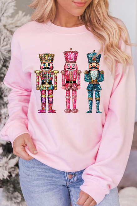 Pink Shimmer Nutcracker Graphic Christmas Pullover Sweatshirt Pink Shimmer Nutcracker Graphic Christmas Pullover Sweatshirt