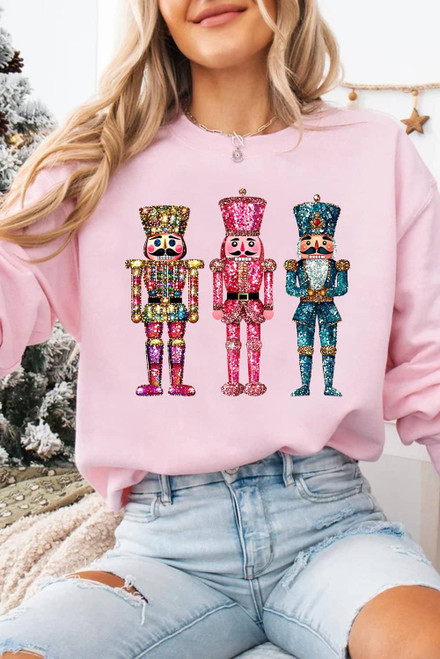 Pink Shimmer Nutcracker Graphic Christmas Pullover Sweatshirt Pink Shimmer Nutcracker Graphic Christmas Pullover Sweatshirt
