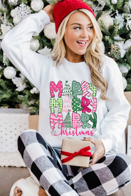 Beige MERRY Christmas Printed Drop Shoulder Pullover Sweatshirt Beige MERRY Christmas Printed Drop Shoulder Pullover Sweatshirt