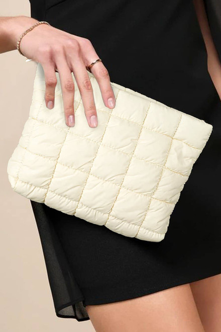 White Zipper Quilted Puffer Cosmetic Bag White Zipper Quilted Puffer Cosmetic Bag