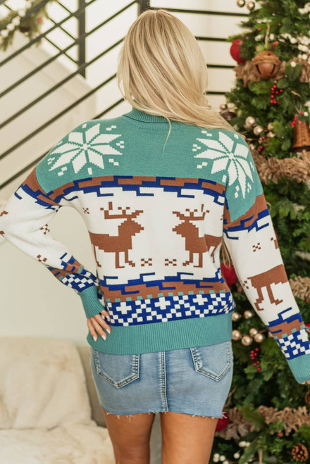 Canton Christmas Reindeer Snowflake Colorblock Turtleneck Sweater Canton Christmas Reindeer Snowflake Colorblock Turtleneck Sweater
