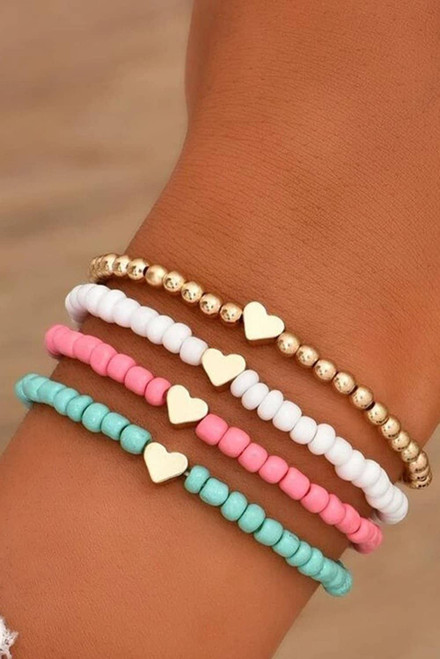 Pink Heart Beaded Multi Layered Bracelet Set Pink Heart Beaded Multi Layered Bracelet Set