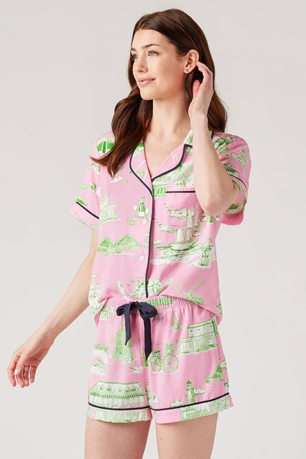 Pink Holiday Resort Short 2pcs Pajama Set Pink Holiday Resort Short 2pcs Pajama Set