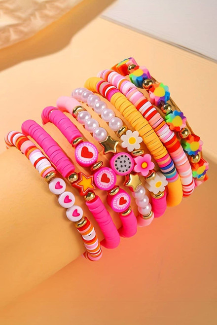 Coral Paradise Valentine Heart Flower Beaded Multi Layered Bracelet Coral Paradise Valentine Heart Flower Beaded Multi Layered Bracelet