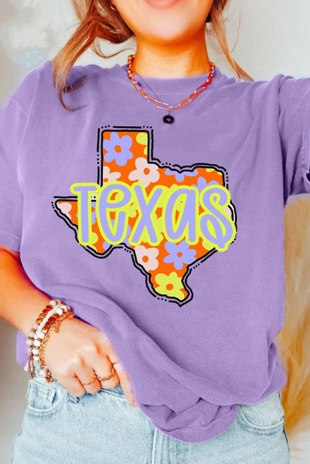 Wisteria TEXAS Flower Print Crew Neck T Shirt