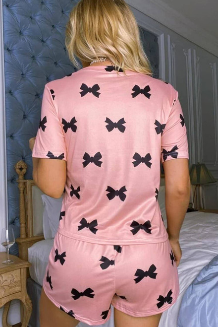 Pink Bow Printed Short 2pcs Lounge Set Pink Bow Printed Short 2pcs Lounge Set