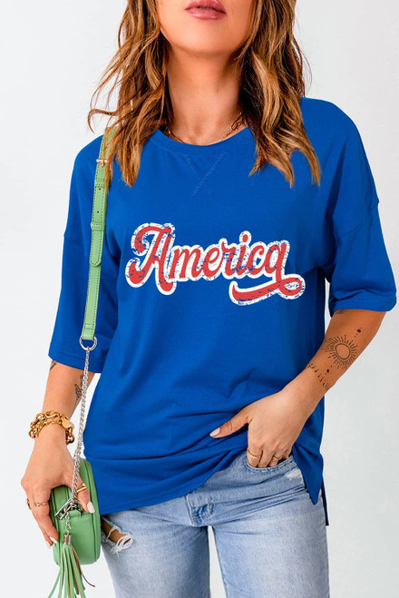 Dark Blue Contrast America Graphic Drop Shoulder Tee Dark Blue Contrast America Graphic Drop Shoulder Tee