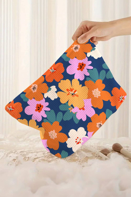 Ashleigh Blue Flower Print Zipper Corduroy Large Cosmetic Bag Ashleigh Blue Flower Print Zipper Corduroy Large Cosmetic Bag