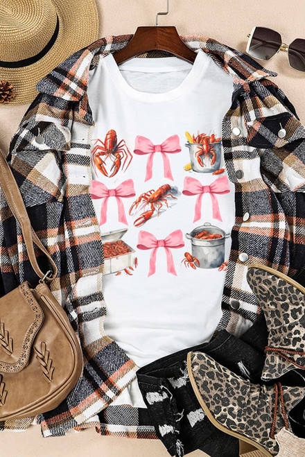 White Crawfish Boil Bow Graphic Crewneck Tee White Crawfish Boil Bow Graphic Crewneck Tee