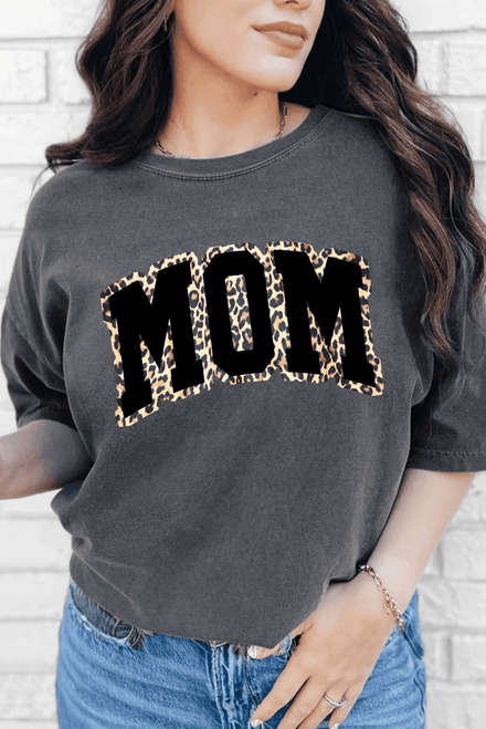 Gray Leopard MOM Graphic Crewneck Mothers Day T Shirt