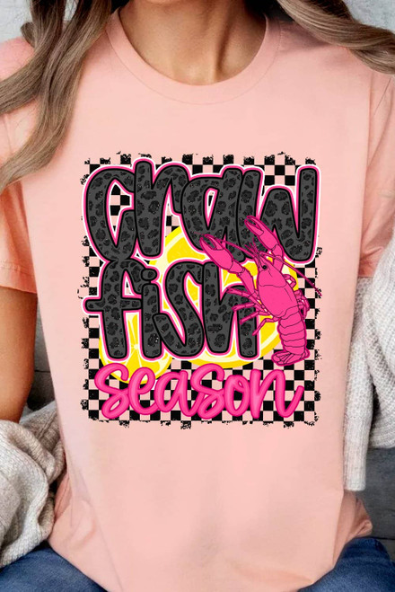 Pink Crawfish Season Graphic Casual Tee Pink Crawfish Season Graphic Casual Tee