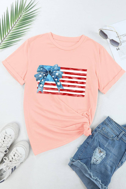 Pink Starry Bow American Flag Graphic T Shirt Pink Starry Bow American Flag Graphic T Shirt