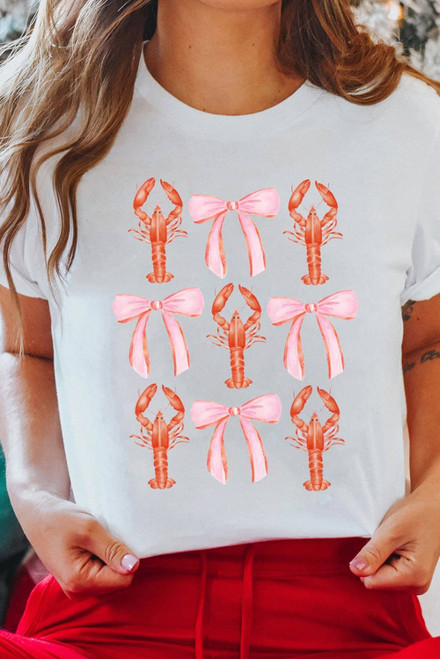 White Crawfish Bow Printed Summer T Shirt White Crawfish Bow Printed Summer T Shirt