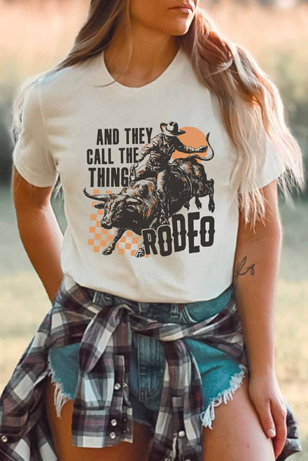 White AND THEY CALL THE THING RODEO Graphic Crewneck Tee