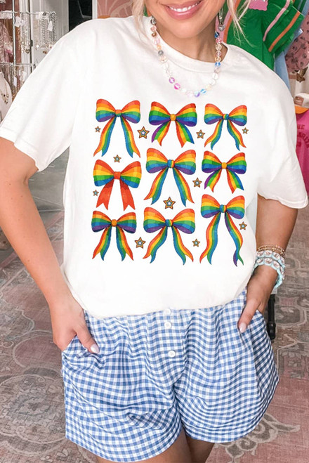 White Pride Bow Starry Print Cotton Blend T Shirt White Pride Bow Starry Print Cotton Blend T Shirt
