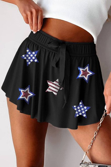 Black Sequined Flag Star Active Mini Skort