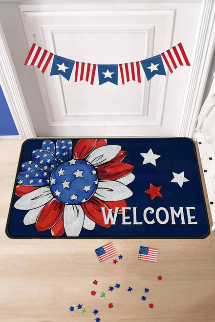 Dark Blue American Flag Sunflower Print Fashion Door Mat Dark Blue American Flag Sunflower Print Fashion Door Mat