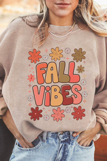 Apricot Twisted Rib FALL VIBE Graphic Baggy Sweatshirt