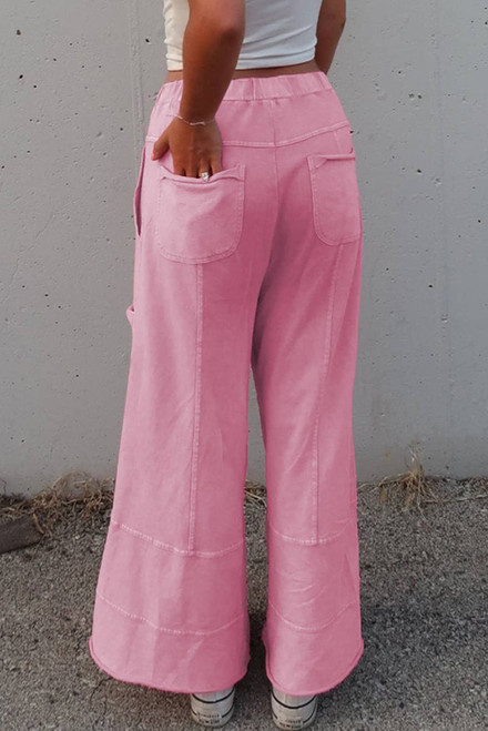 Bonbon Mineral Wash Exposed Seam Drawstring High Waist Wide Leg Cargo Pants Bonbon Mineral Wash Exposed Seam Drawstring High Waist Wide Leg Cargo Pants