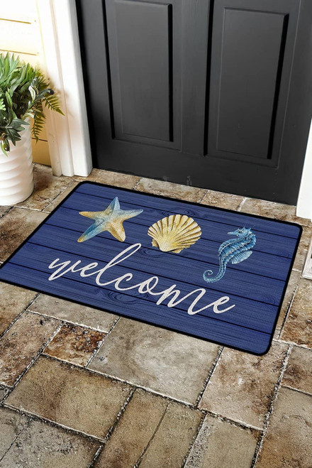 Bluing Welcome Beach Theme Pattern Non Slip Door Mat Bluing Welcome Beach Theme Pattern Non Slip Door Mat