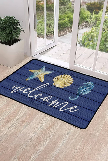 Bluing Welcome Beach Theme Pattern Non Slip Door Mat Bluing Welcome Beach Theme Pattern Non Slip Door Mat