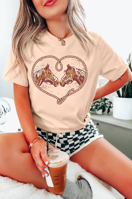 Khaki Rodeo Horse Graphic Western Cowgirl Fashion T Shirt