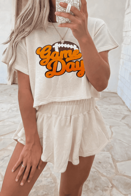 Beige Game Day Graphic Tee and Skort 2 Piece Set Beige Game Day Graphic Tee and Skort 2 Piece Set