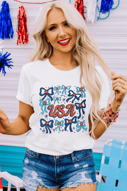 White USA Bowknot Graphic Tee