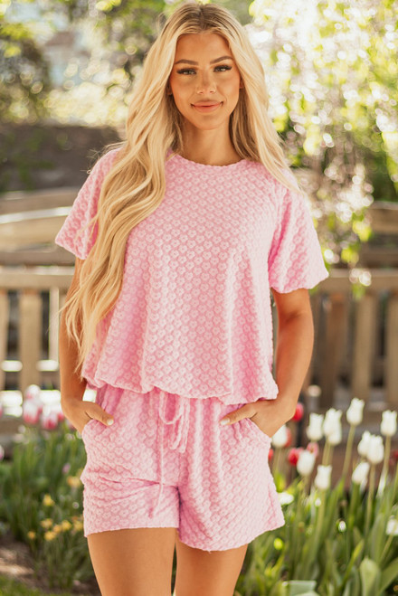 Coral Paradise Daisy Jacquard Textured Casual Short Set
