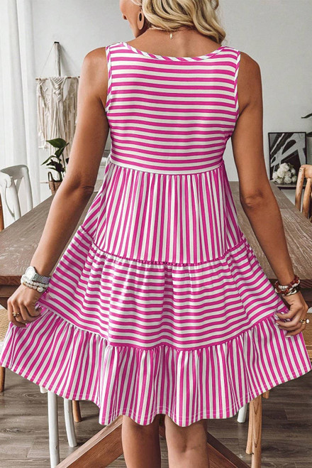 Rose Stripe U Neck Sleeveless Loose Fit Mini Dress