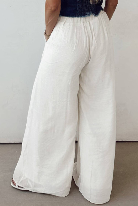 White Solid Drop Waist Pleated Wide Leg Casual Pants White Solid Drop Waist Pleated Wide Leg Casual Pants