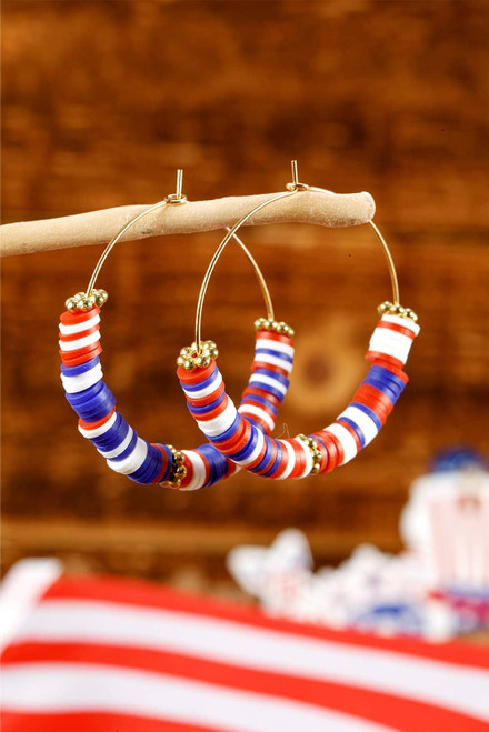 Dark Blue American Flag Inspired Beaded Large Hoop Earrings Dark Blue American Flag Inspired Beaded Large Hoop Earrings