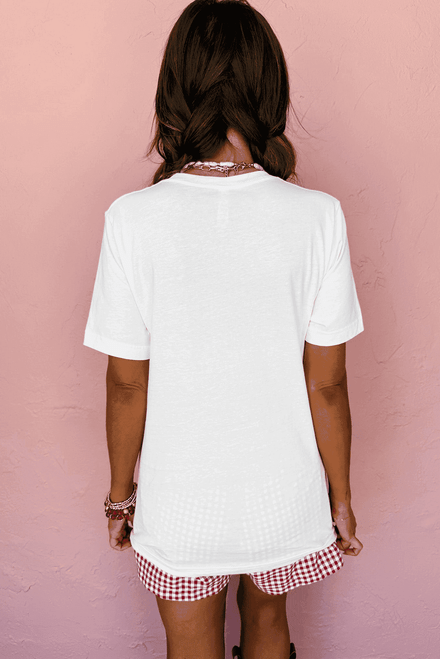 White USA Starry Letter Graphic Cotton Blend T Shirt